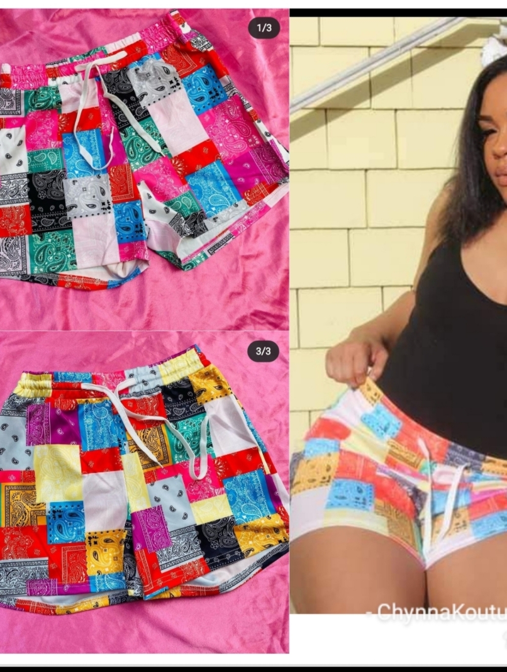 Colorblock Bandana Patchwork Women's Shorts - Multi